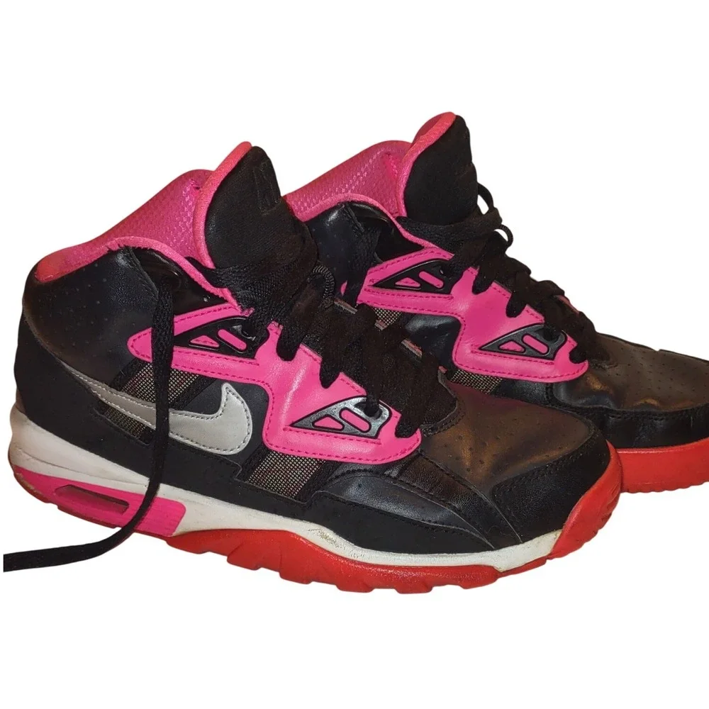 Nike Air Trainer SC High Top Sneakers Girls Size 5.5Y Black Pink 579806-005